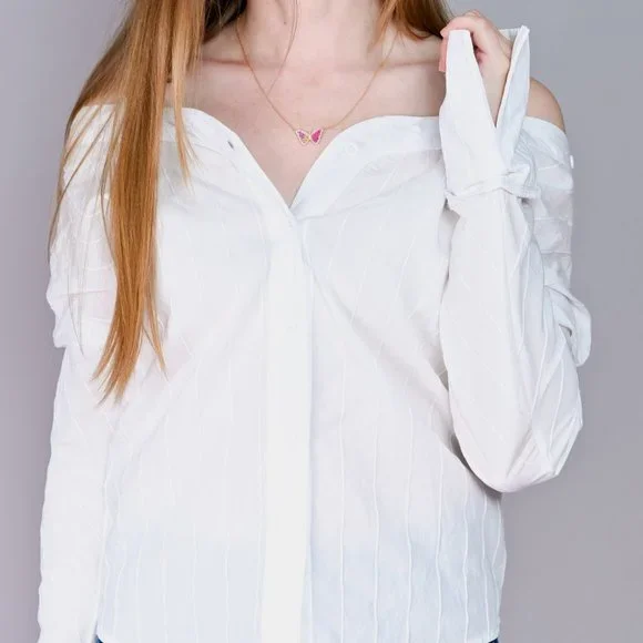 ALPHA & OMEGA White Off-Shoulder Shirt Blouse - Picture 2 of 7
